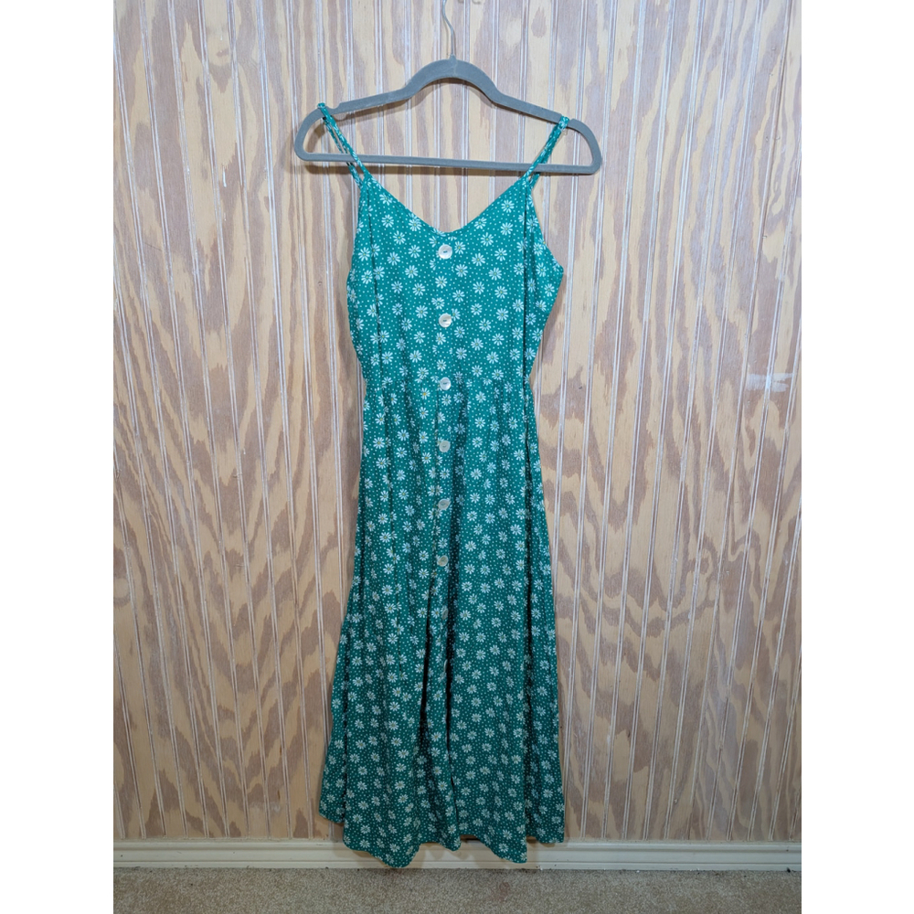 NWOT Women's Midi Green/White Floral Dress w/ Adjustable Straps Size S
